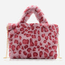 Women Plush Leopard Shoulder Handbag Large Crossbody Bags (1 Rose Red)