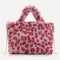 Women Plush Leopard Shoulder Handbag Large Crossbody Bags (1 Rose Red)