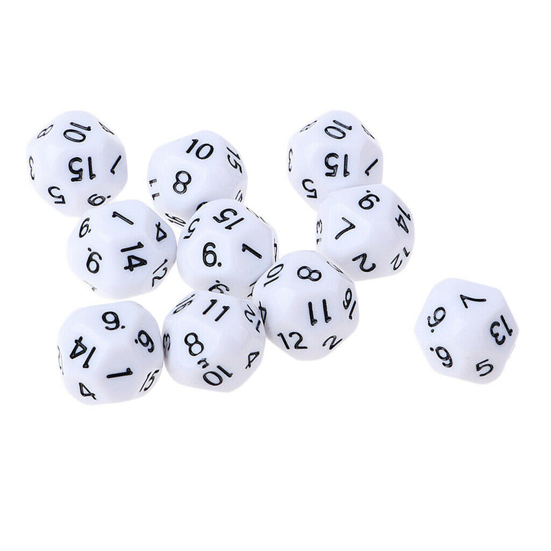 10pcs 16 Sided D16 14mm Acrylic Opaque Dice for Role Playing Game RPG White