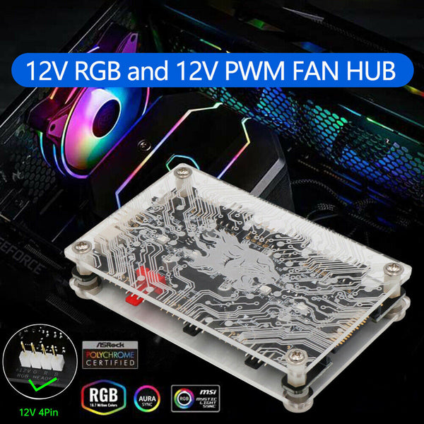 1 to 6 Fan Splitter HUB 4 Pin 12V ARGB LED Strip 12V PWM Cooler Adapter