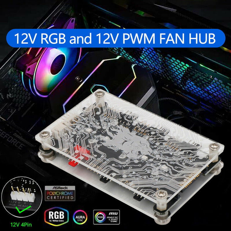1 to 6 Fan Splitter HUB 4 Pin 12V ARGB LED Strip 12V PWM Cooler Adapter