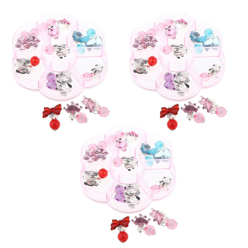 7 Pairs Girls Clip-on Earrings Jewelry Assorted Design with Clear Box for