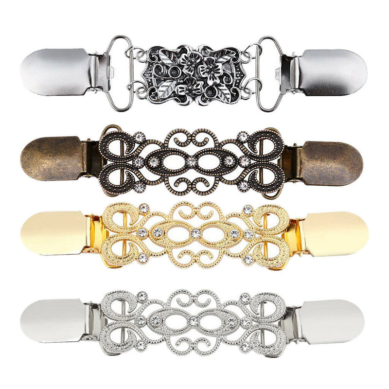 Retro Shawl Clips with Chain - Pack of 4 - Cardigan Sweater Clips Clasp,