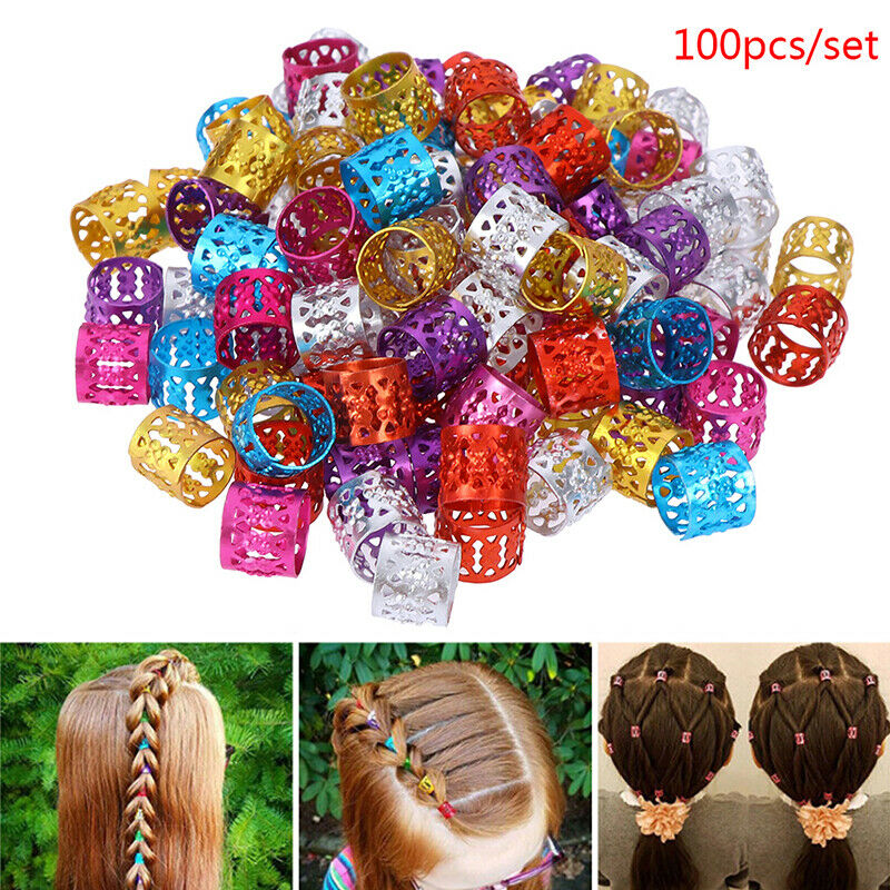 100x DIY Dreadlock Beads Adjustable Hair Braid Rings Cuff Clips Wholesale Kid Gw