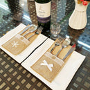 5 Pcs Set Christmas Burlap Lace Cutlery Pouch Rustic Wedding Tableware Knif