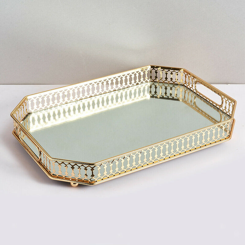 Mirror Tray, Vanity Tray with Eight Corner Metal for Dresser Bathroom Bedroom