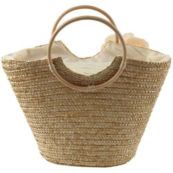 Women's Straw Handbag Flower Woven Summer Beach Messenger Tote Bag Basket S E6Y1