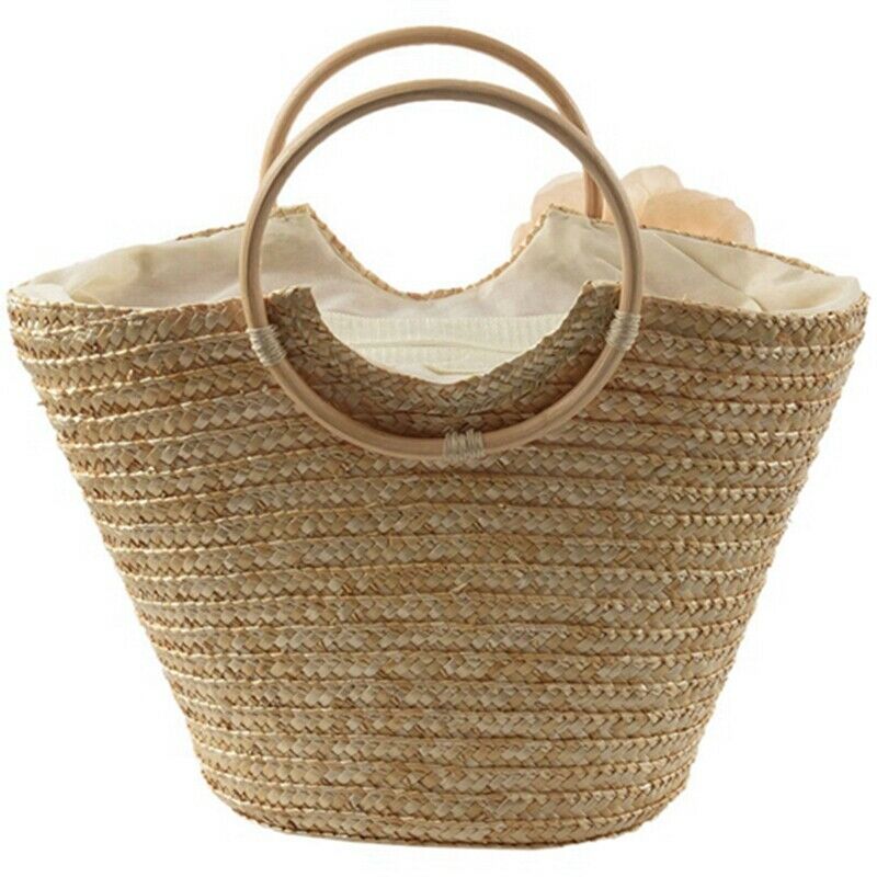 Women's Straw Handbag Flower Woven Summer Beach Messenger Tote Bag Basket S E6Y1