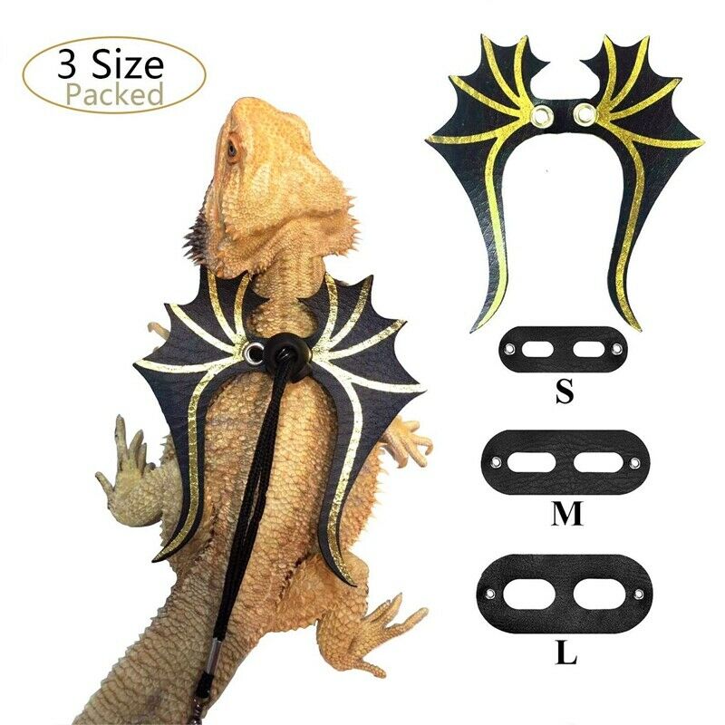 3 in 1 Adjustable Lizard Harness Leather Bearded Dragon Reptile Leash with CZ7M7