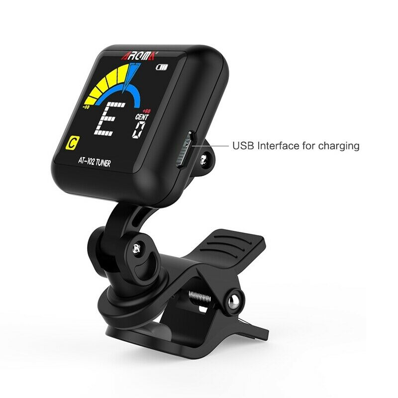 Aroma At-102 Rechargeable Clip-On Guitar Tuner Color Screen With Built-In B