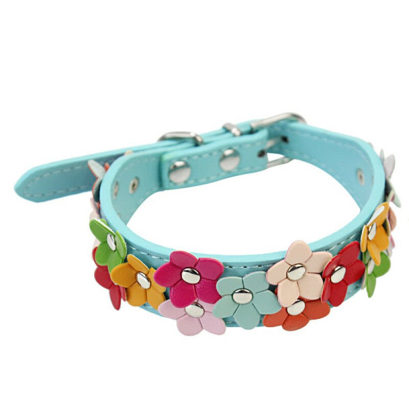 Faux Leather Adjustable Metal Buckle Dog Puppy Round Flower Collar Pet Supply