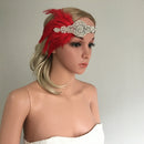 Fascinator 1920s  Stretch Feather Headband Woman Crystal Hairband Red