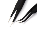 2Pcs/set New Black Anti-static Straight Curved Tweezers Fashion ToolsES