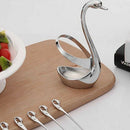 7pcs/set Home Decor Elegant Swan Holder Stainless Steel Small Dessert Coffe G2I7