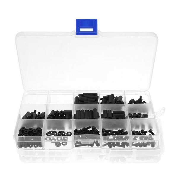 260pcs/box Black Nylon Outer Hex Screws Nuts PCB Standoff Assortment Kit A#S