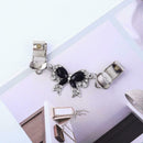 Rhinestone Brooch Bowknot Collar Clip Women Cardigan Pin Jewelry (Black) A