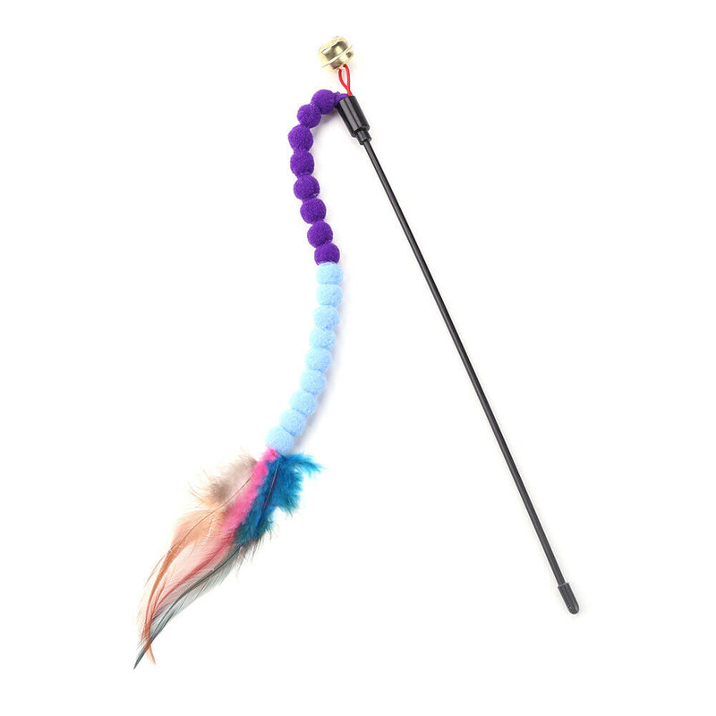 Cat Teasing Stick Colorful Pompom Feather Wand Fun Pet Teaser Rod Toys (04)