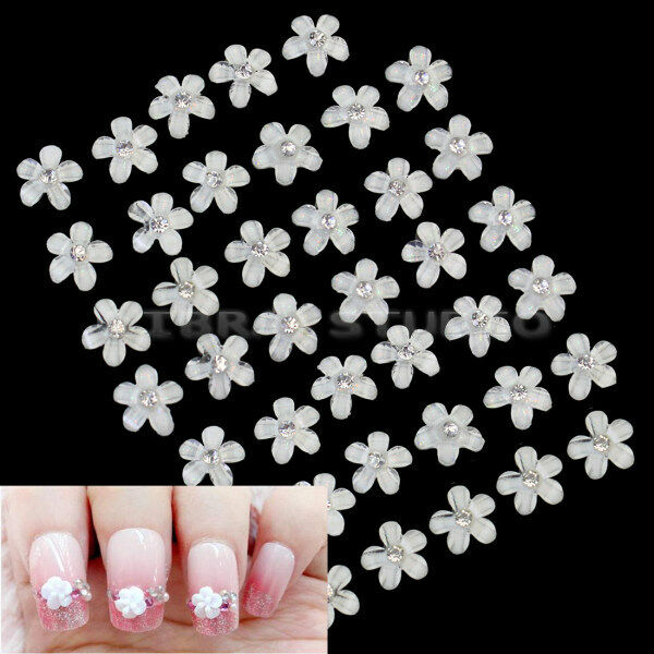 40 Pcs Women's Crystal Rhinestone Decor Flower Design Nail Art Tips DIY Manicure