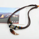Men's Bohemia Wolf Tooth Pendant Leather Beaded Weaved Necklace Fashion Jewelry