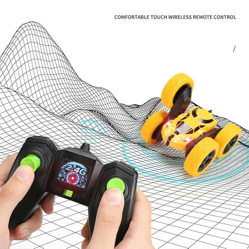 4WD 2.4Ghz Remote Control Car Double Sided Rotating Vehicles Toys  Yellow