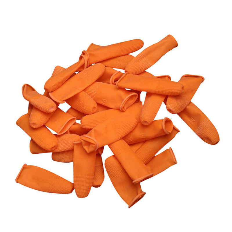 100pcs Rubber Latex Fingertip Finger Cots Nail Protection Orange M