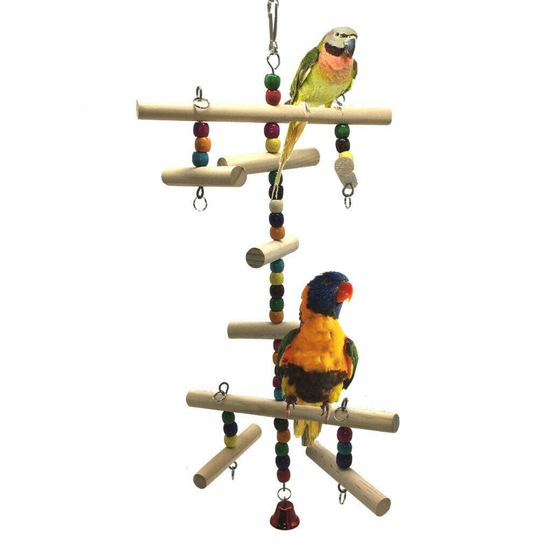 Parrot Bird Wooden Ladder Perch Toys Small Beads Varicolored