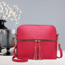 Tassel Shell Messenger Women Leather Handbags Solid Shoulder Bags (Rose Red