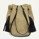 Tassel Decor Shoulder Messenger Handbags Straw Women Crossbody Bucket Bags