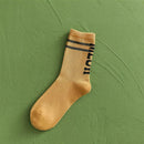 5 Pairs Women Cotton Soft Socks Stripe Letters Autumn Winter Mid-calf Socks