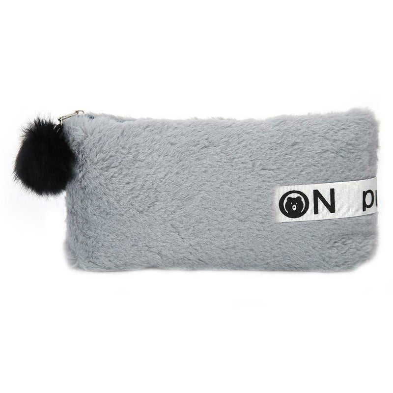 Cute Soft Plush Pencil Bag Stationery Cosmetic Pouch Student Supply (Grey) A