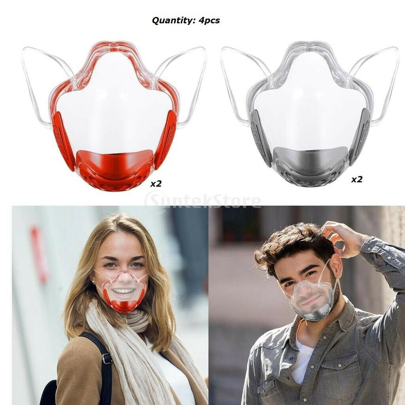 4pcs Clear Face Shield Washable Durable Plastic Protective Mouth Cover