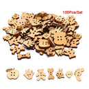 100x/Set Natural Wood Mix Cotton Animal 2 Holes Buttons DIY Craft Decoration OZ