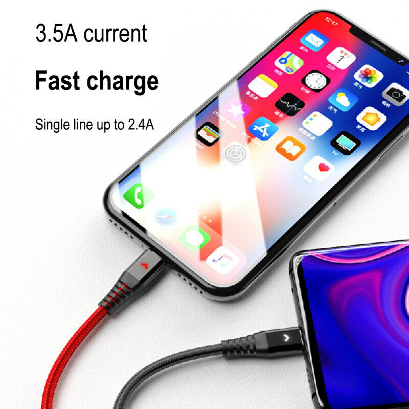 3in1 LED USB Charging Cable 8Pin Charger Cable Multi Port Phone CableFT