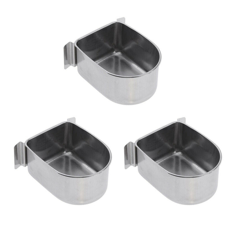 3 x Food & Water Bird Cup, Stainless Steel Feeding Dish Feeder for Parrot Macaw