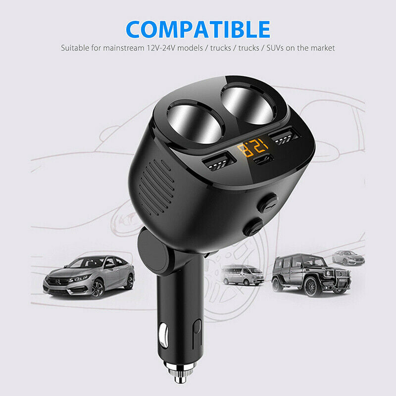 2-Way Cigarette Lighter Socket Splitter Dual USB + PD Charger Power Adapter Car