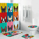 4Pcs Home Bathroom Decor Set Cool Dog Pattern Toilet Seat Cover Bath Mat Se
