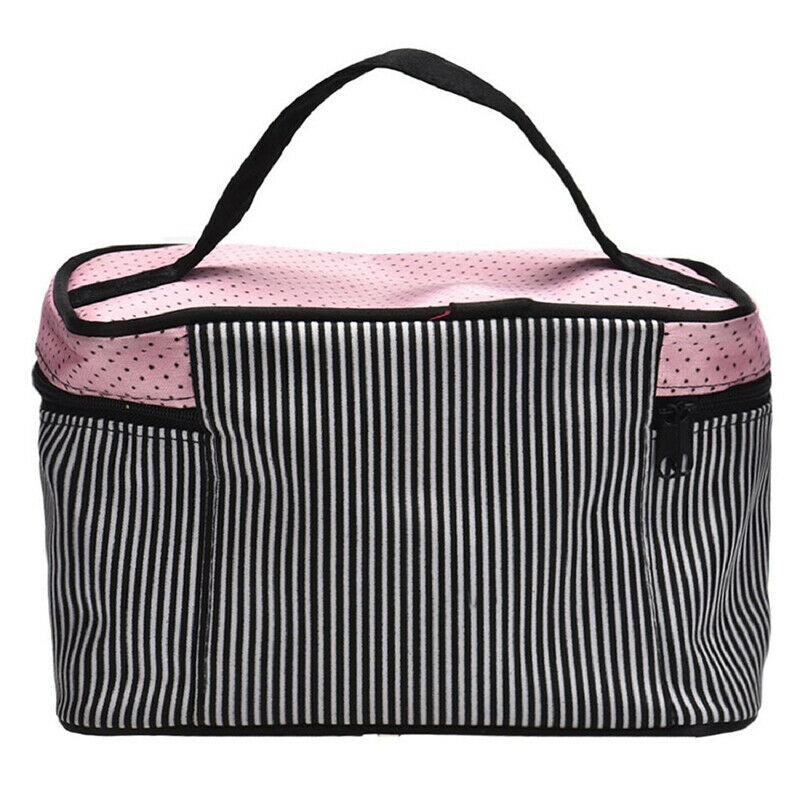 Women Stripe Bow monolayer cosmetic bag (Black) D4K8