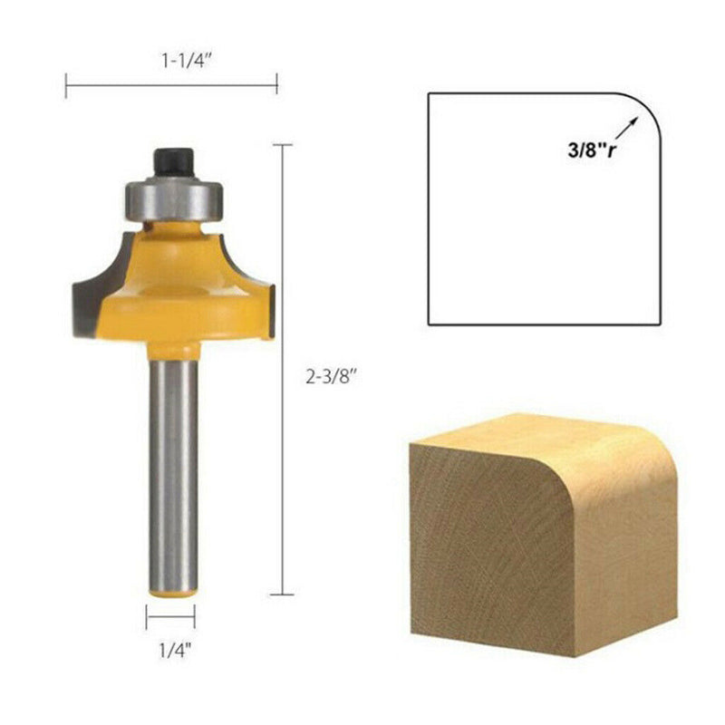 4 Bits 1/2" 3/8" 1/4" 1/8" Round Over Edge Forming Router Bit 1/4" Shank