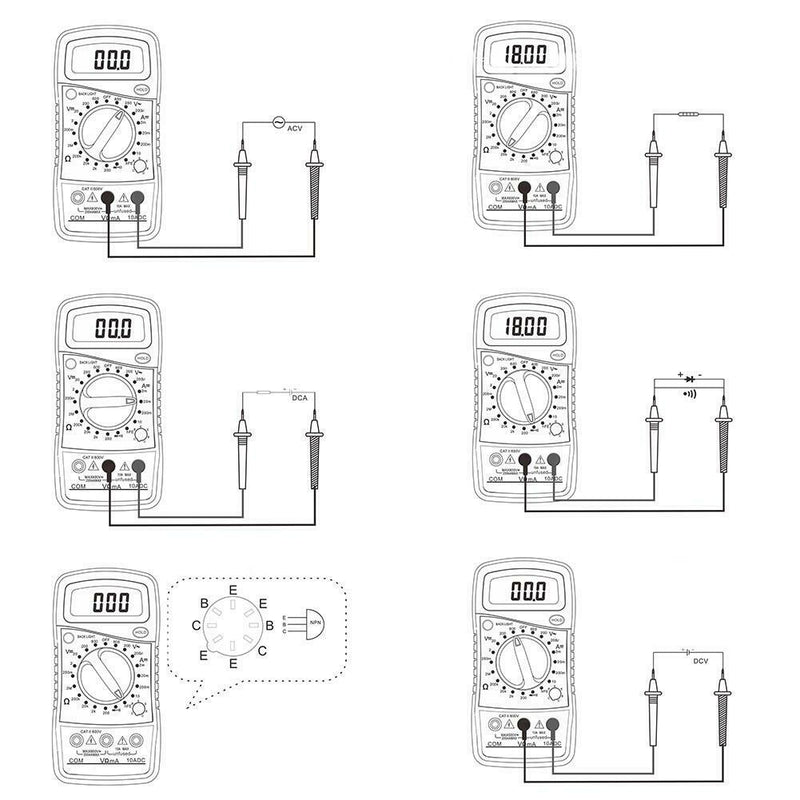 DT830 Digital Backlight LCD Multimeter AC/DC Voltmeter Resistance Tester