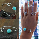 Fashion Moon Open Charm Bracelet Natural Turquoise Stone Bracelets Bangle FT