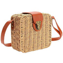 Premium Beach Rattan Bag Small Crossbody Sling Bag Square Straw Bag( Brown)