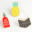 3PCS Enamel Book Pineapple Brooch Pin Shirt Collar Pin Badge Corsage Jewelry JR