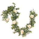 Artificial 1.8M Eucalyptus Garland with Champagne Roses Greenery Garland Eu W6W6