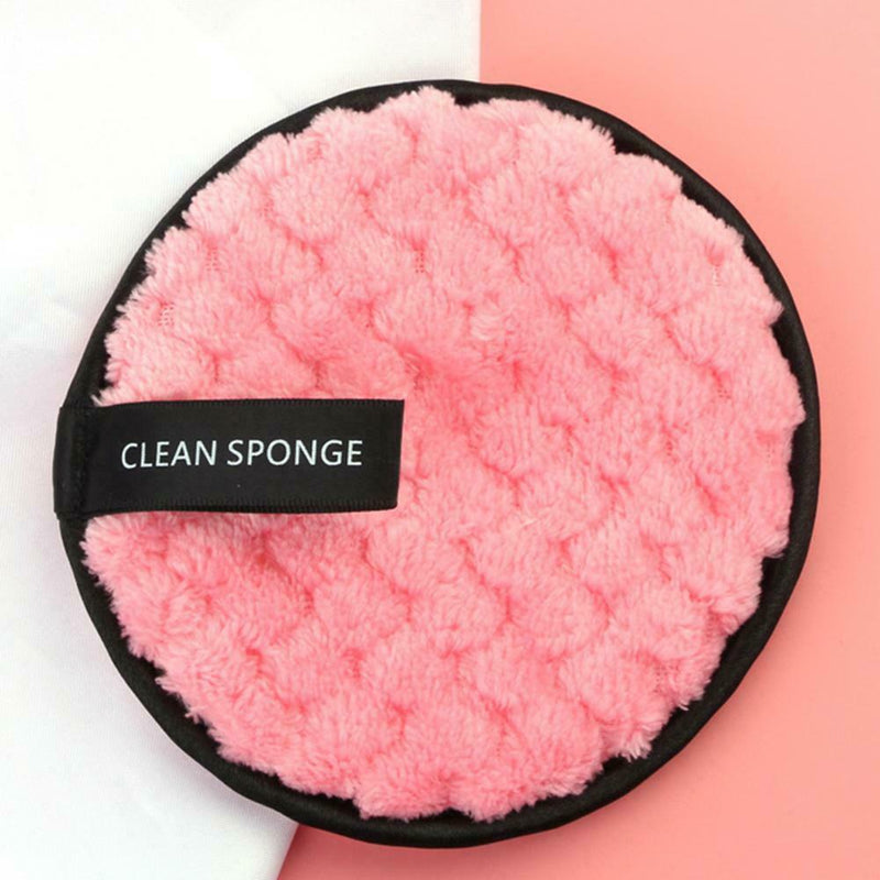 Fiber Makeup Remover Pad Reusable Face Cleaning Sponge Cosmetic Puff (Pink) A