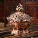 Tibet Collect Alloy Auspicious Lotus Shape Statue Box Incense Burner Censer N6P3