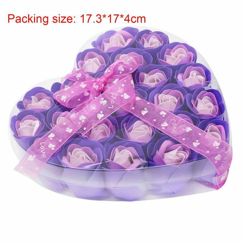 Lovely 24 Pcs Red Scented Bath Soap Rose Petal in Heart Box (Purple) U1M1