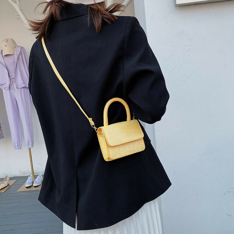 Women Leather Mini Shoulder Handbags Flap Messenger Crossbody Bags (Yellow) A