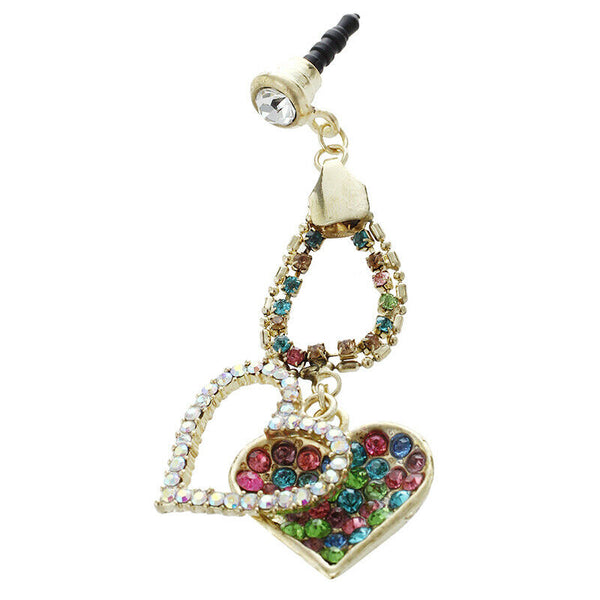 Double Heart Shape Rhinestone Charm (XT-048) Dust Plug / Earphone Jack Acce T3Q4