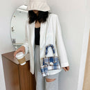 Fashion Plaid PU Women Shoulder Bag Pleated Handle Chain Handbag (Blue)