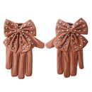 Women's Rivets Butterfly Bow PU Leather Gloves brown(L)